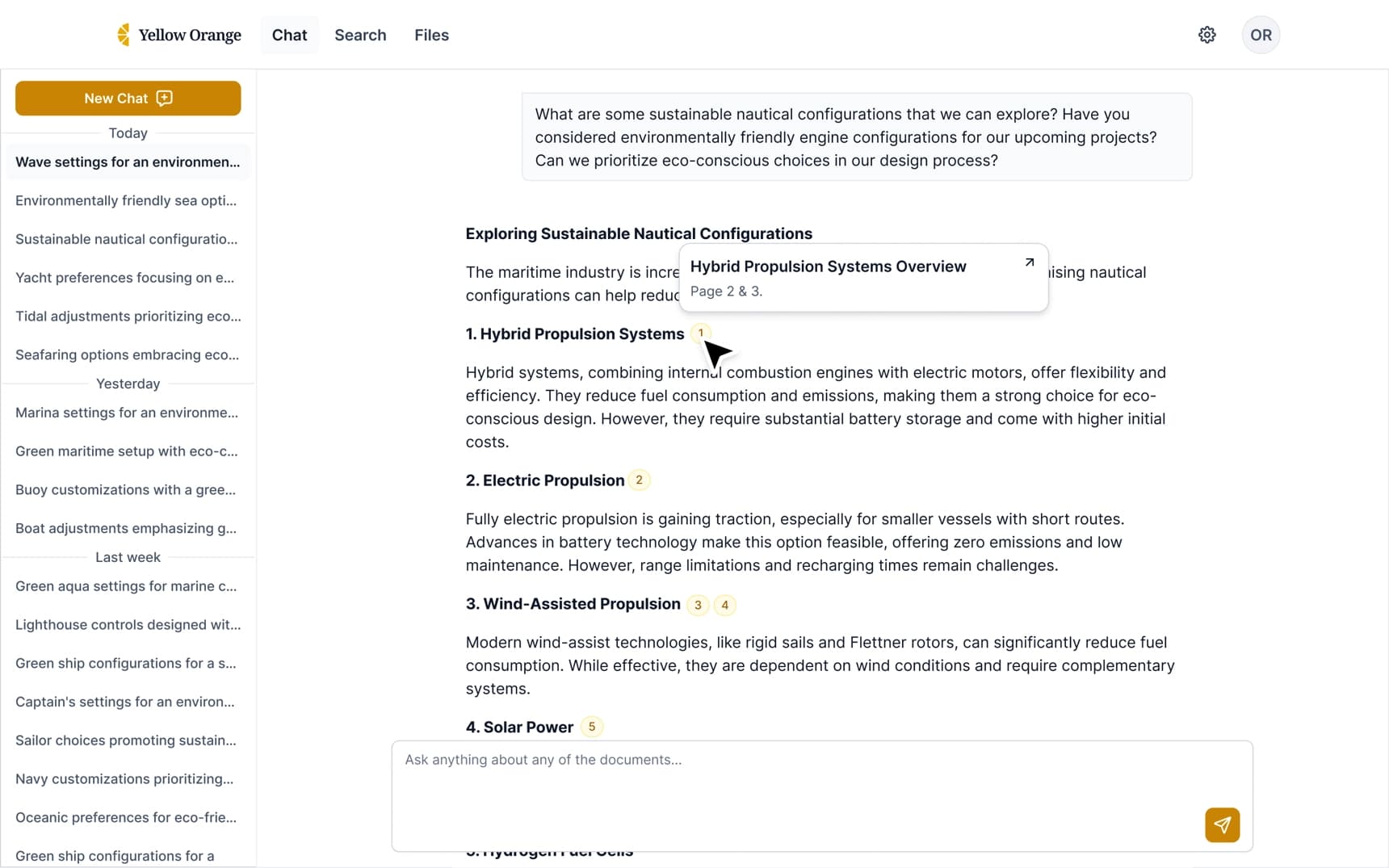 Screenshot of the interactive AI chat interface showing a conversation with the AI assistant