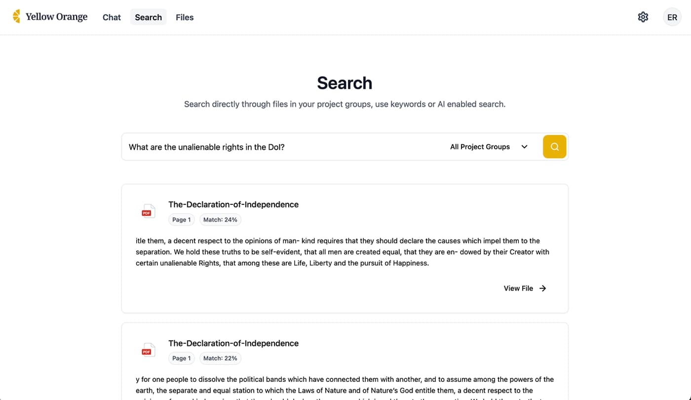Screenshot showing the AI-powered natural language search interface